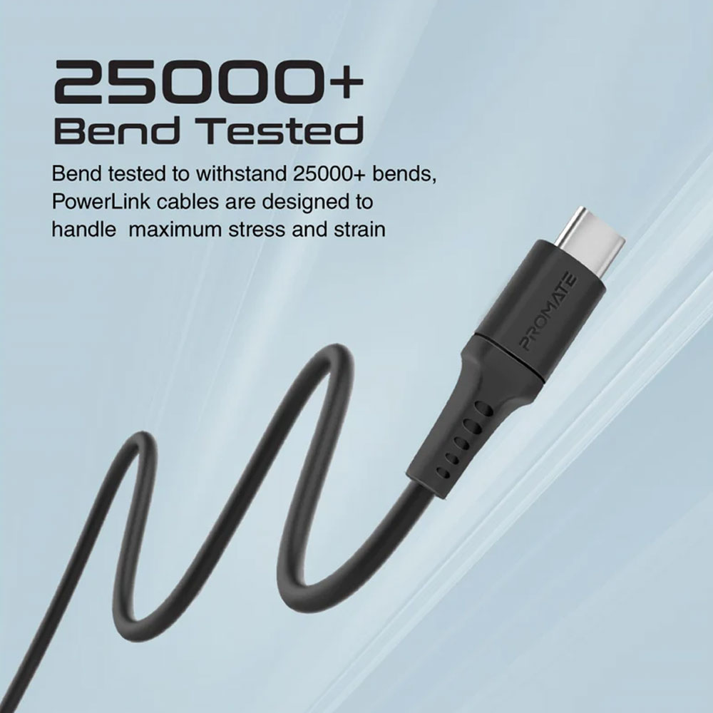 Picture of Promate 200cm USB to USB-C Cable with Anti Tangle Silicone Wir 3A Charge and 480 Mbps Data Sync PowerLink-AC200 (Black)