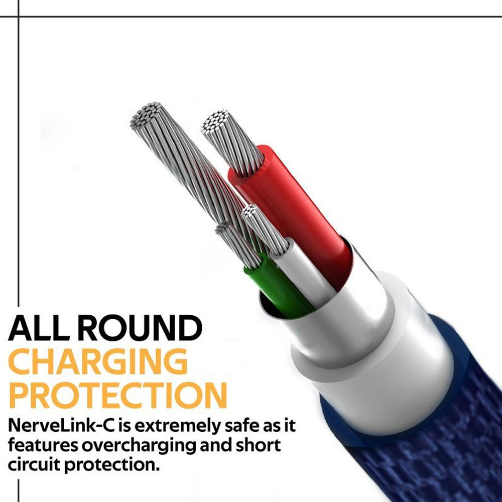 Picture of Promate USB-C™ Cable 3A Fast Charging Heavy Duty Fast Sync Charge 1.2 Meter USB-A to Type C Cable Nervelink-C (Blue)