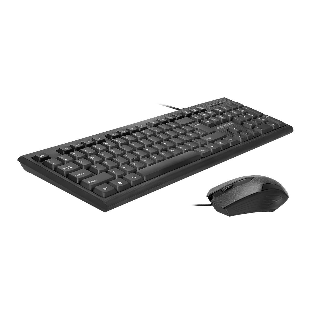 Picture of Promate USB Wired Keyboard and Mouse Combo, Ergonomic Full-Sized Silent Keys Keyboard with 1200Dpi Optical Sensor USB Mouse and Precision Tracking Desktop PC Windows Mac iOS Laptops Combo-KM1