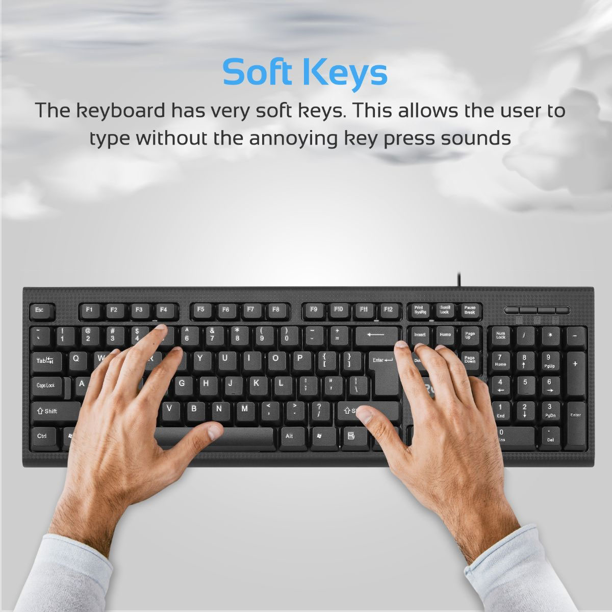 Picture of Promate USB Wired Keyboard and Mouse Combo, Ergonomic Full-Sized Silent Keys Keyboard with 1200Dpi Optical Sensor USB Mouse and Precision Tracking Desktop PC Windows Mac iOS Laptops Combo-KM1