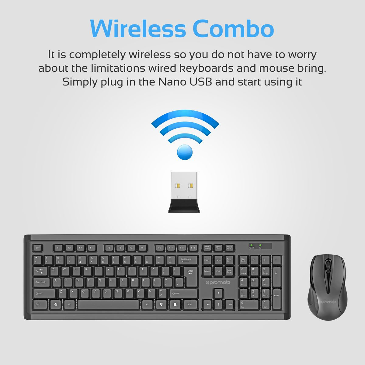 Picture of Promate Wireless Keyboard and Mouse Full-Size Super-Slim 2.4GHz Cordless Keyboard and Mouse Combo with Nano USB Receiver and Auto Sleep for Laptops Desktop PC iOS Windows ProCombo-3