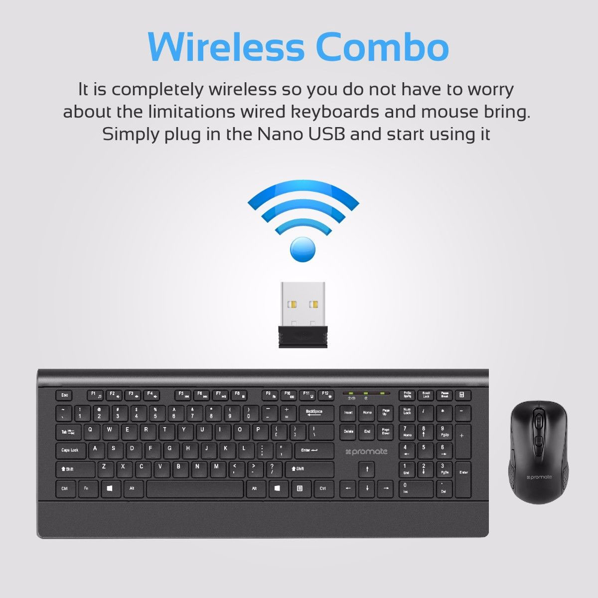 Picture of Promate Wireless Keyboard and Mouse Ergonomic Ultra-Slim 2.4GHz Cordless Combo Keyboard and 5 Button DPI Mouse with Wrist Rest Panel and Auto-Sleep Function for Desktop PC Windows iOS ProCombo-4