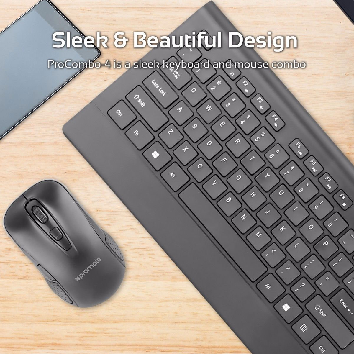 Picture of Promate Wireless Keyboard and Mouse Ergonomic Ultra-Slim 2.4GHz Cordless Combo Keyboard and 5 Button DPI Mouse with Wrist Rest Panel and Auto-Sleep Function for Desktop PC Windows iOS ProCombo-4