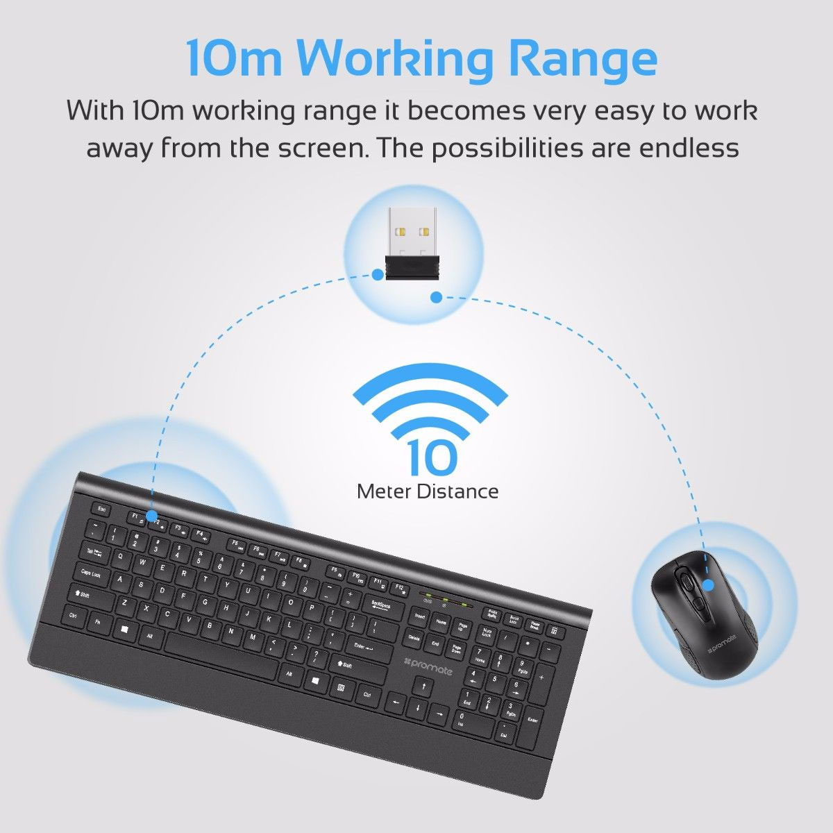 Picture of Promate Wireless Keyboard and Mouse Ergonomic Ultra-Slim 2.4GHz Cordless Combo Keyboard and 5 Button DPI Mouse with Wrist Rest Panel and Auto-Sleep Function for Desktop PC Windows iOS ProCombo-4