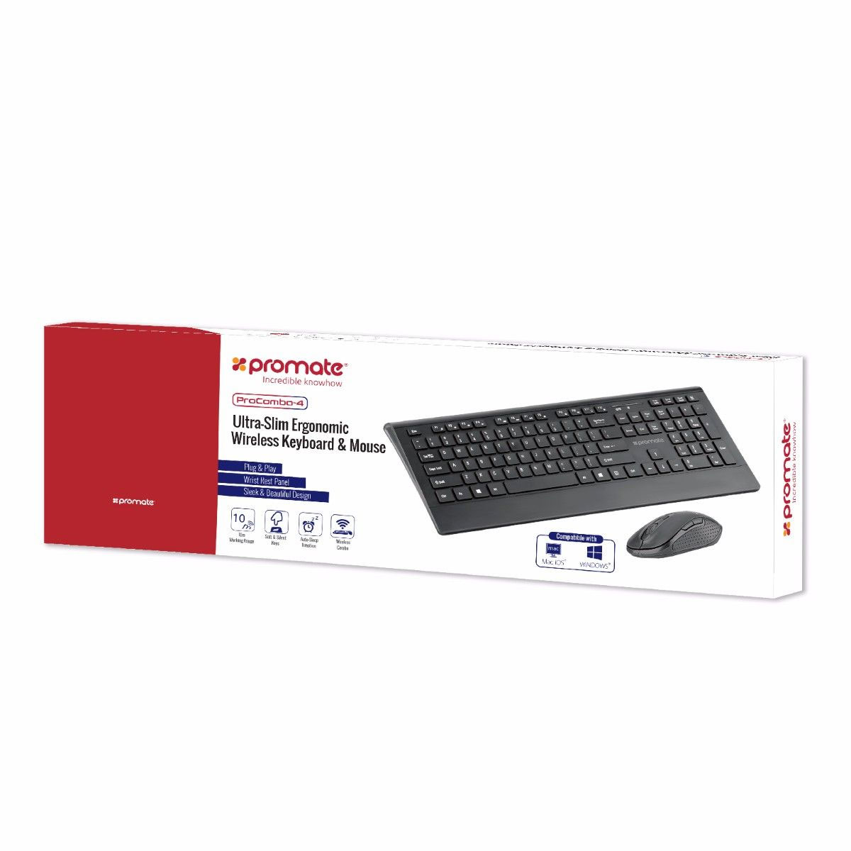 Picture of Promate Wireless Keyboard and Mouse Ergonomic Ultra-Slim 2.4GHz Cordless Combo Keyboard and 5 Button DPI Mouse with Wrist Rest Panel and Auto-Sleep Function for Desktop PC Windows iOS ProCombo-4