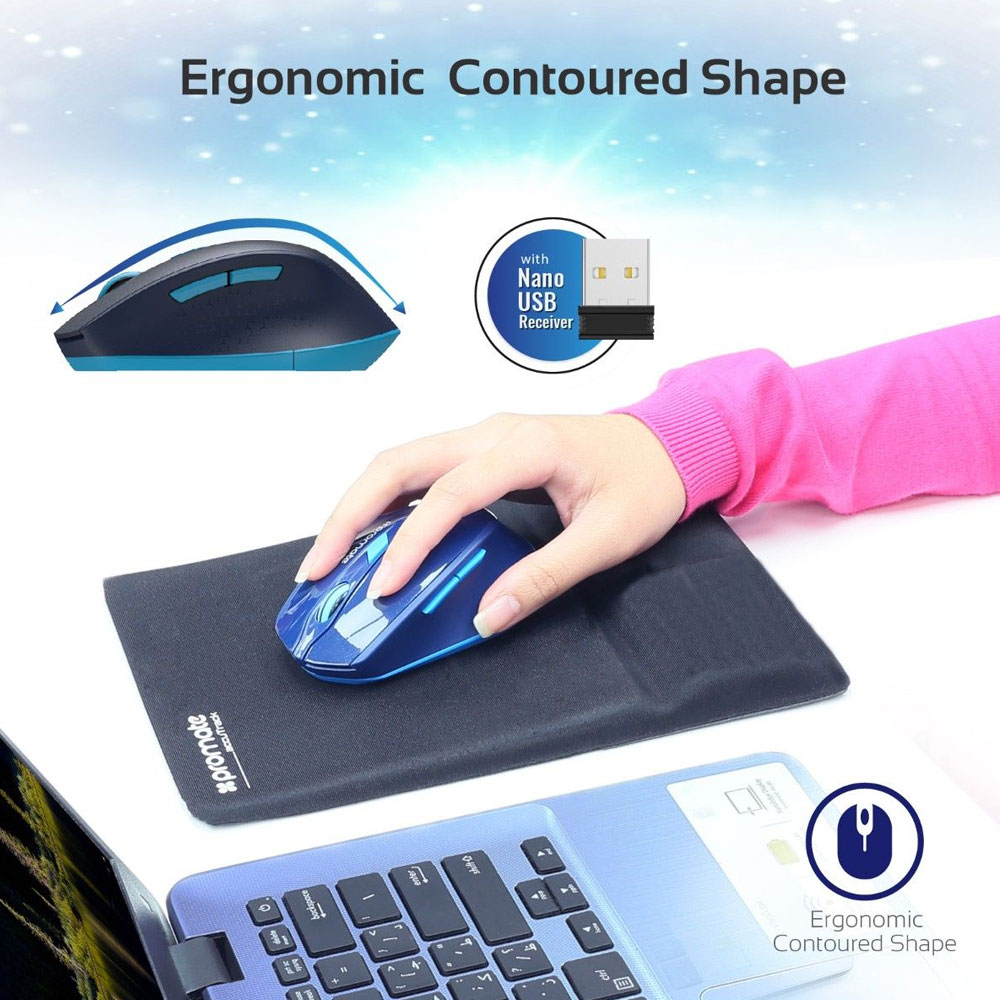 Picture of Promate Wireless Mouse 2.4G Ergonomic Designed Wireless Mice with USB Nano Receiver 15m Working Distance Auto Sleep Function and 3 Adjustable DPI for Laptops PC Tablets  iMac Clix-6