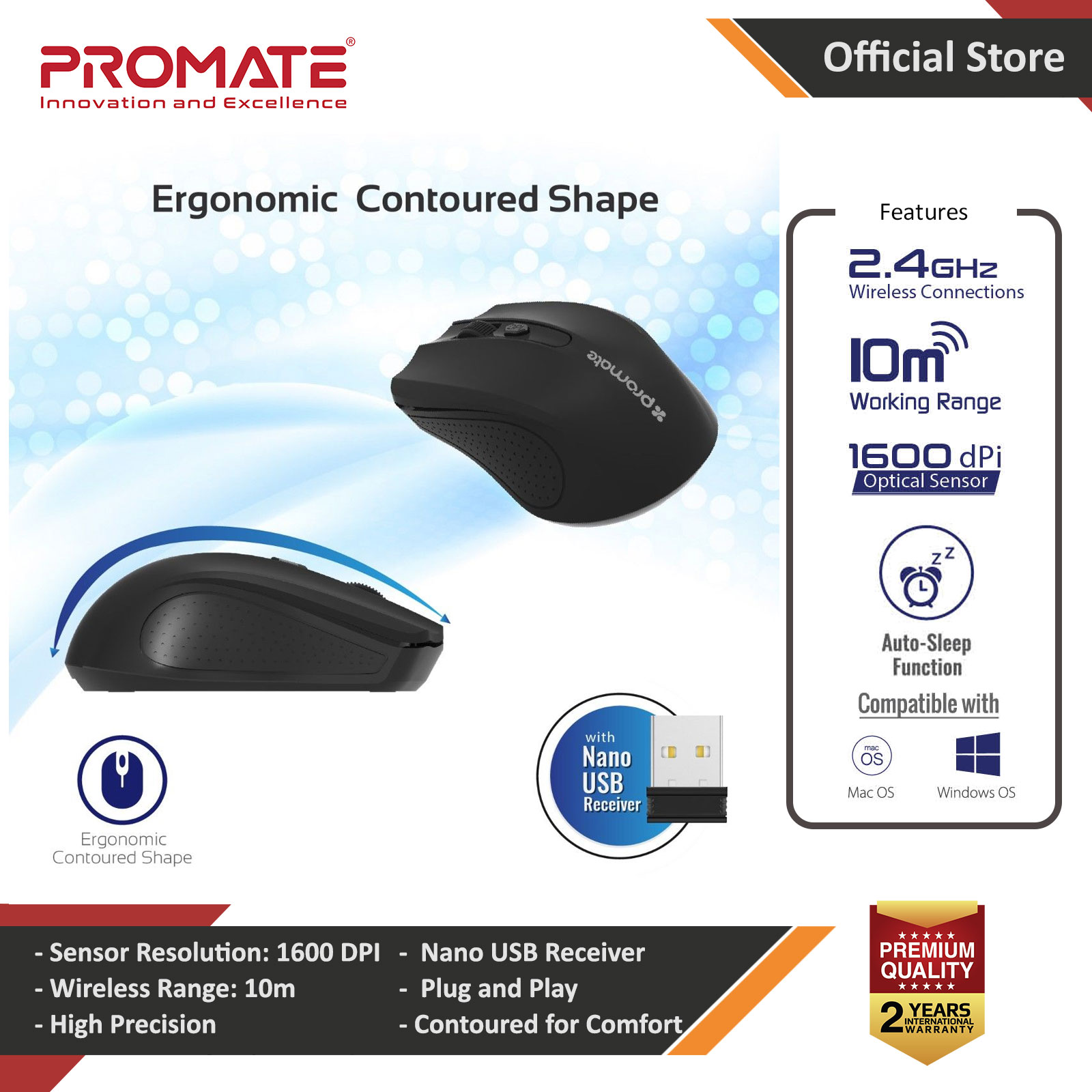 Picture of Promate Clix-8 Wireless Mouse 2.4Ghz Ergonomic Wireless Optical Mouse with 3 Adjustable DPI Level Auto Sleep Function 4 Buttons and 10m Working Range for PC Laptop Tablet Mac Red Design- Red Design Cases, Red Design Covers, iPad Cases and a wide selection of Red Design Accessories in Malaysia, Sabah, Sarawak and Singapore 