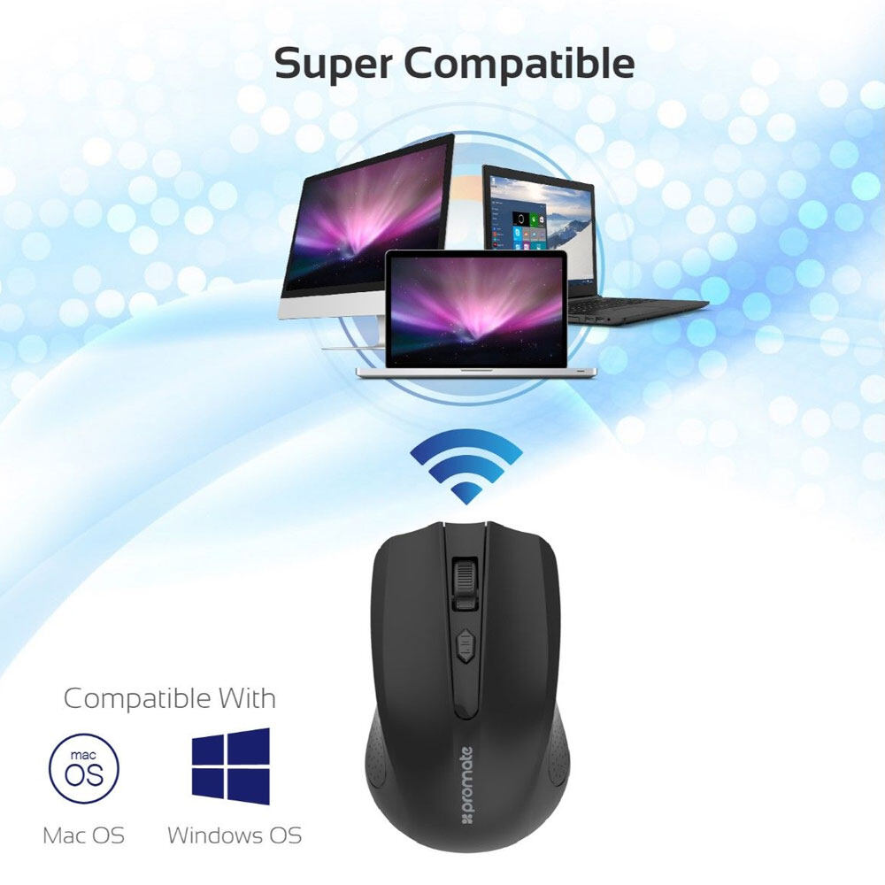 Picture of Promate Clix-8 Wireless Mouse 2.4Ghz Ergonomic Wireless Optical Mouse with 3 Adjustable DPI Level Auto Sleep Function 4 Buttons and 10m Working Range for PC Laptop Tablet Mac