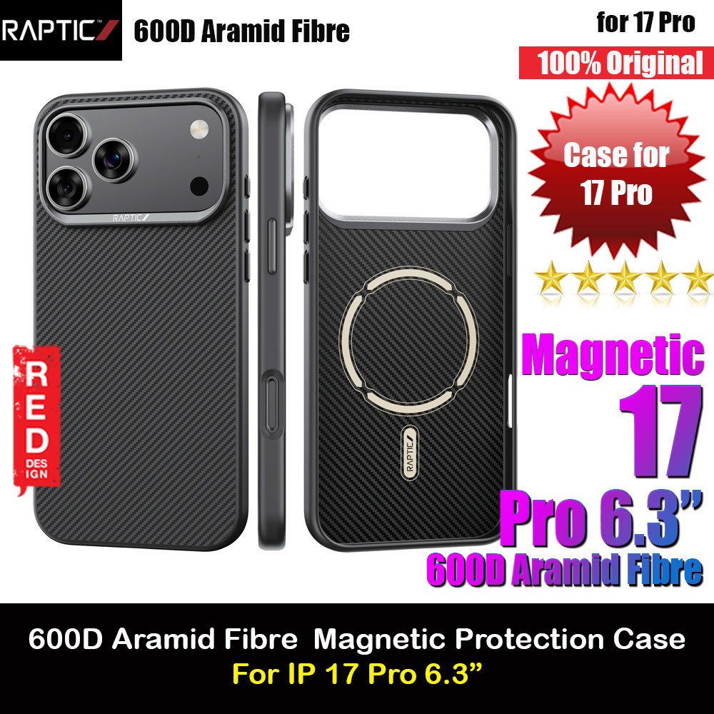 Picture of Raptic Aramid Fiber Dual MgSafe Magnetic Compatible Drop Protection Case for iPhone 17 Pro 6.3 (Black) Apple iPhone 17 Pro 6.3- Apple iPhone 17 Pro 6.3 Cases, Apple iPhone 17 Pro 6.3 Covers, iPad Cases and a wide selection of Apple iPhone 17 Pro 6.3 Accessories in Malaysia, Sabah, Sarawak and Singapore 