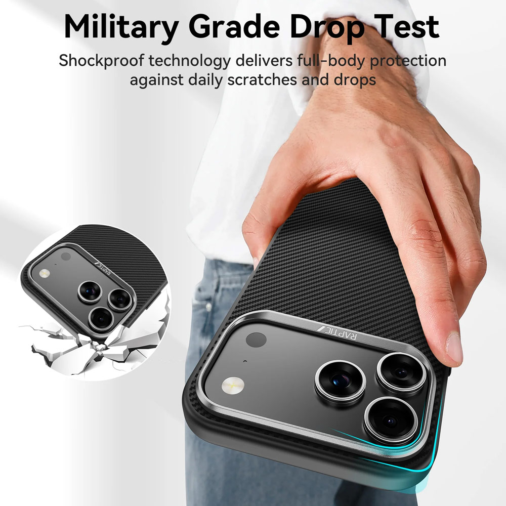 Picture of Apple iPhone 17 Pro 6.3 Case | Raptic Aramid Fiber Dual MgSafe Magnetic Compatible Drop Protection Case for iPhone 17 Pro 6.3 (Black)