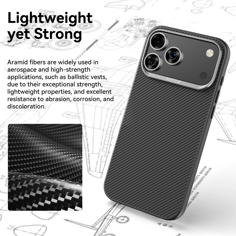 Picture of Apple iPhone 17 Pro 6.3 Case | Raptic Aramid Fiber Dual MgSafe Magnetic Compatible Drop Protection Case for iPhone 17 Pro 6.3 (Black)
