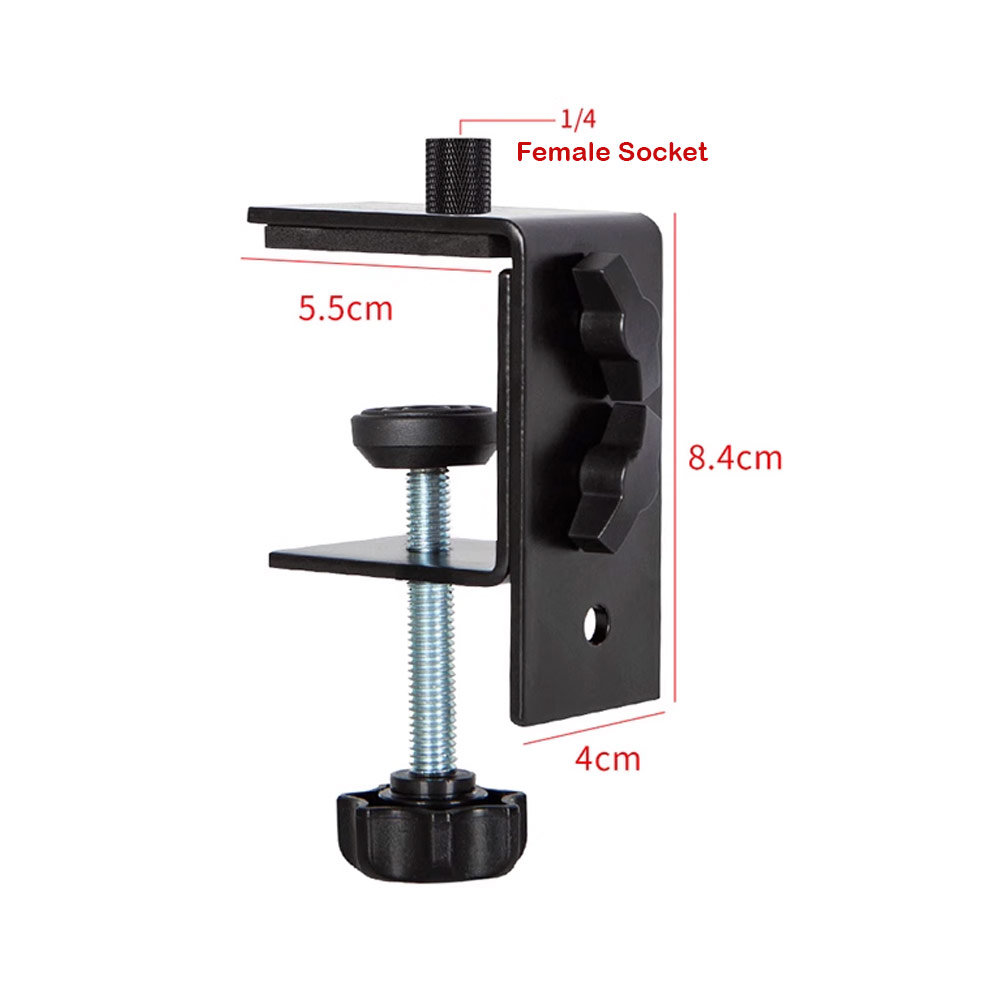 Picture of Red Design Selected Adjustable 1cm to 9cm Desktop Tablet Metal Clamp with 1-4 Screw Socket Mount (Black)