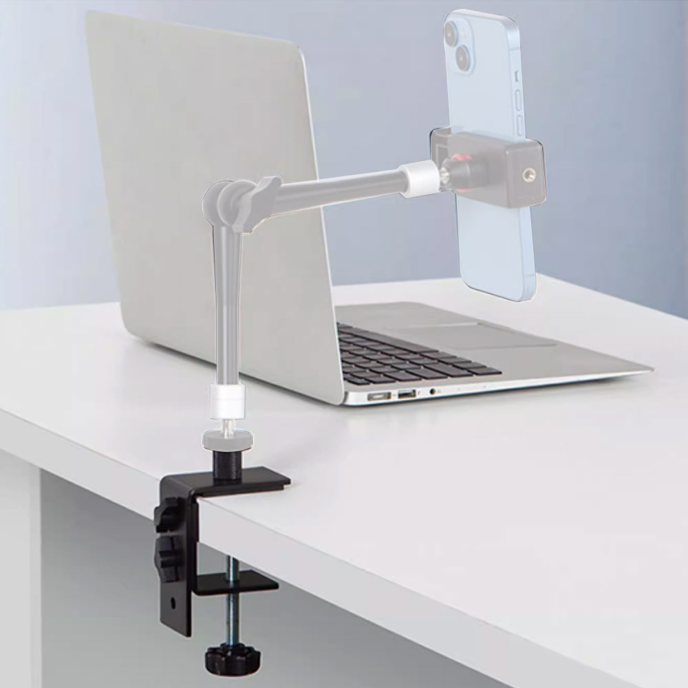 Picture of Red Design Selected Adjustable 1cm to 9cm Desktop Tablet Metal Clamp with 1-4 Screw Socket Mount (Black)