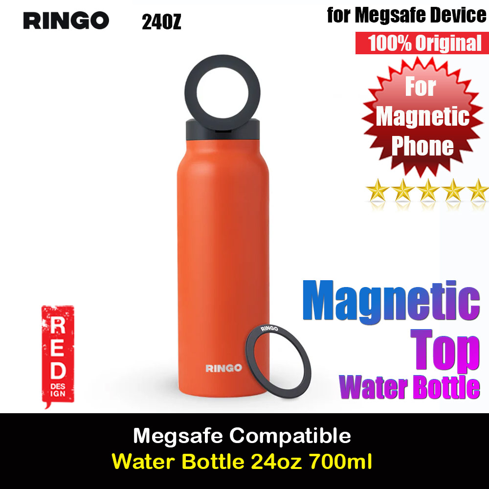 Picture of Ringo Stainless Steel Water Bottle with Magnetic Magsafe Compatible Lid 24oz 700 ml BPA Free (Orange)