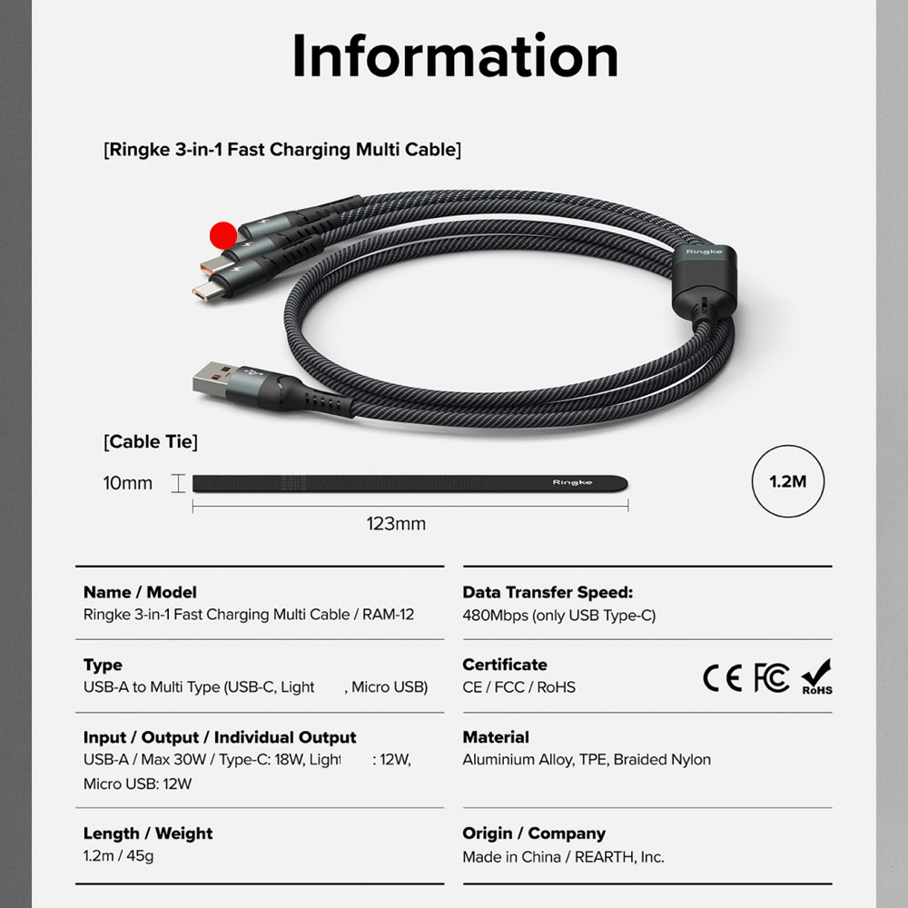 Picture of Ringke Universal 3 in 1 Fast Charging Multi Cable (120cm)