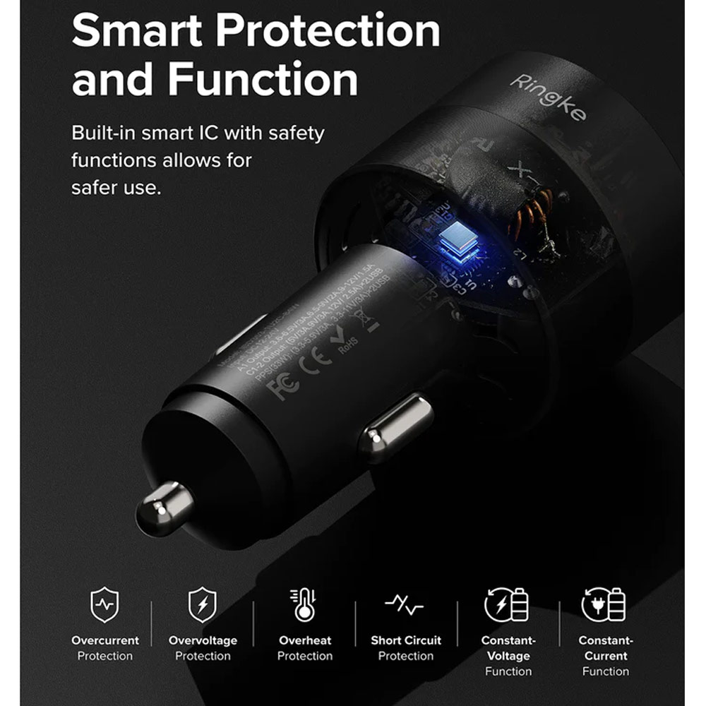 Picture of Ringke 84W Fast Speed High Speed Strong Car Charger PD PPS QC3.0 for iPhone 15 Pro Max S24 Ultra Z Fold 5 Flip 5 iPad Pro (Black)