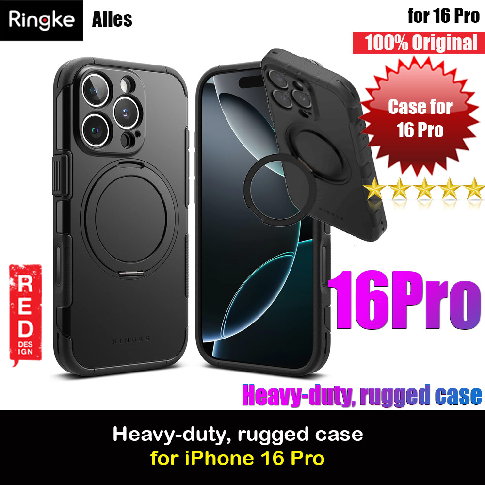 Picture of Ringke Alles Heavy Duty Drop Protection Magnetic Case with Ring Stand for iPhone 16 Pro (Black) Apple iPhone 16 Pro 6.3- Apple iPhone 16 Pro 6.3 Cases, Apple iPhone 16 Pro 6.3 Covers, iPad Cases and a wide selection of Apple iPhone 16 Pro 6.3 Accessories in Malaysia, Sabah, Sarawak and Singapore 