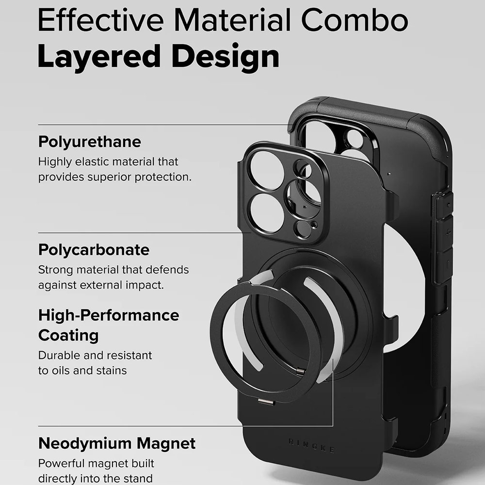 Picture of Apple iPhone 16 Pro 6.3 Case | Ringke Alles Heavy Duty Drop Protection Magnetic Case with Ring Stand for iPhone 16 Pro (Black)