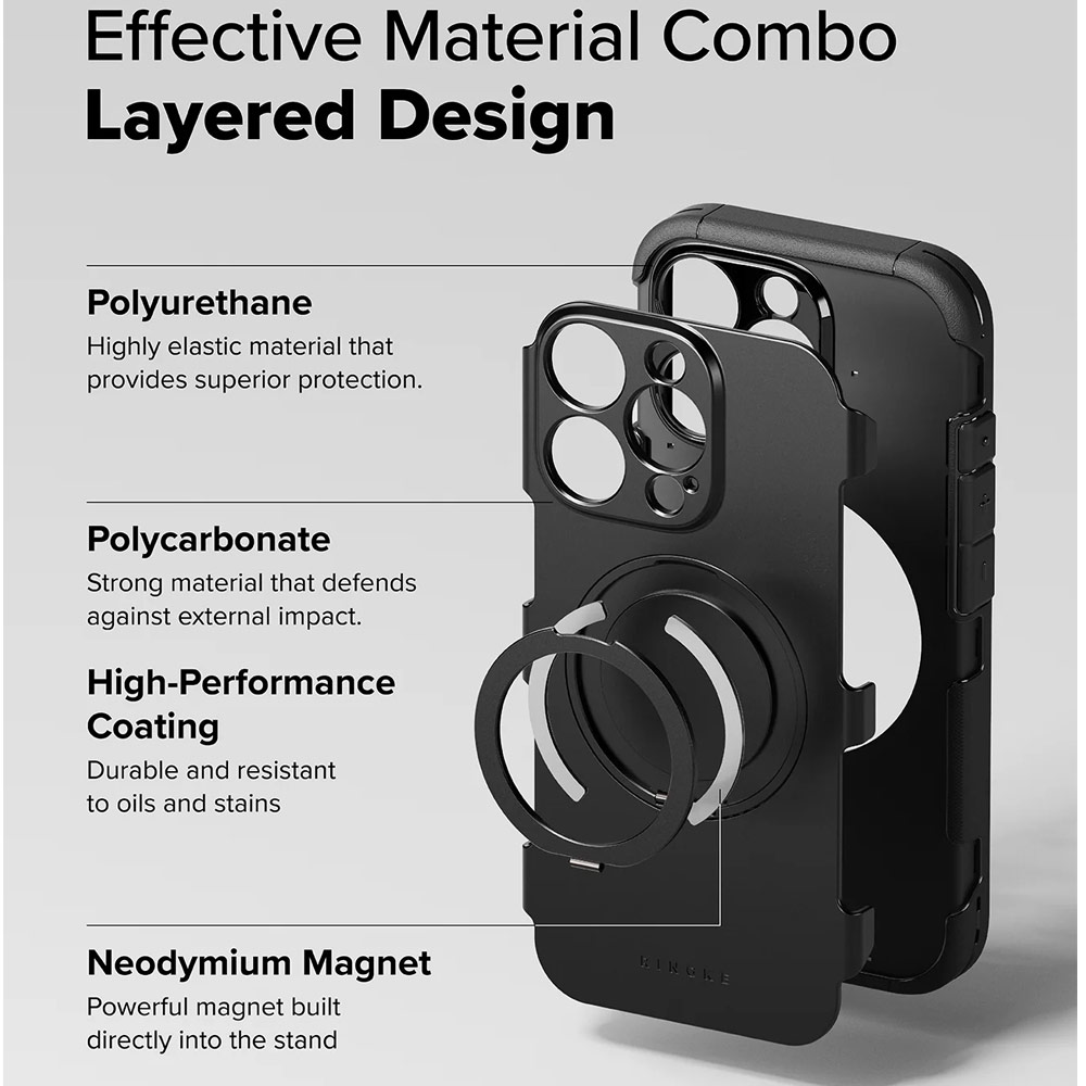 Picture of Apple iPhone 16 Pro Max 6.9 Case | Ringke Alles Heavy Duty Drop Protection Magnetic Case with Ring Stand for iPhone 16 Pro Max (Black)