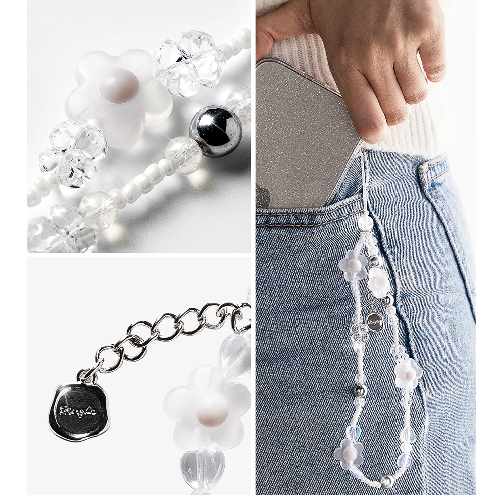 Picture of Ringke Beaded Strap Fashion Beaded Hanging Chain Phone Lanyard Wrist Strap (CLEAR FLOWER)