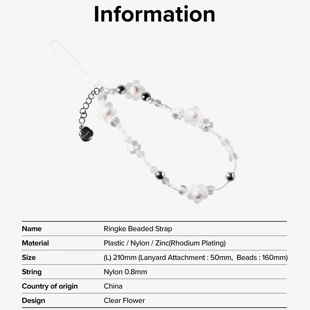 Picture of Ringke Beaded Strap Fashion Beaded Hanging Chain Phone Lanyard Wrist Strap (CLEAR FLOWER)