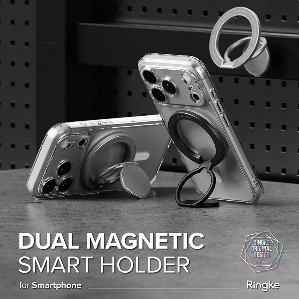 Picture of Ringke Dual Magnetic Smart Holder Phone Grip and Kickstand Stand Zinc Alloy (Satin Silver)