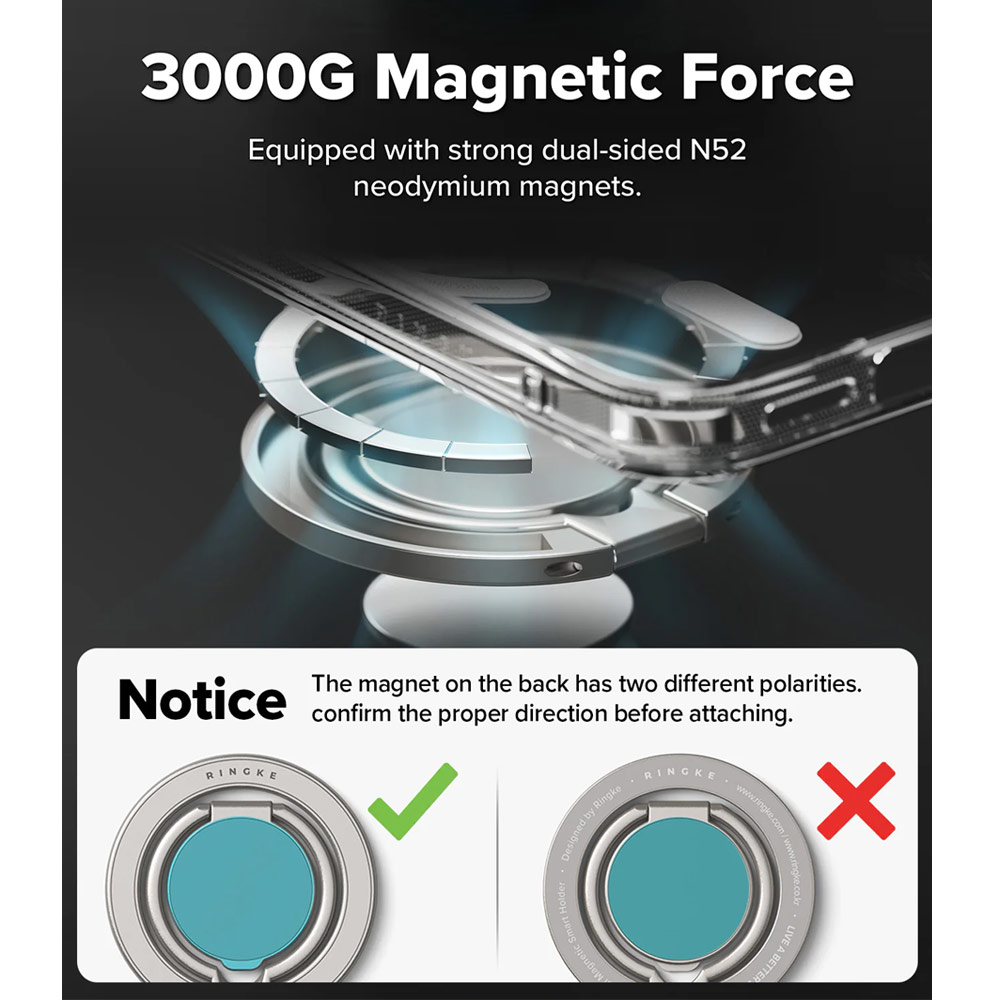 Picture of Ringke Dual Magnetic Smart Holder Phone Grip and Kickstand Stand Zinc Alloy (Satin Silver)