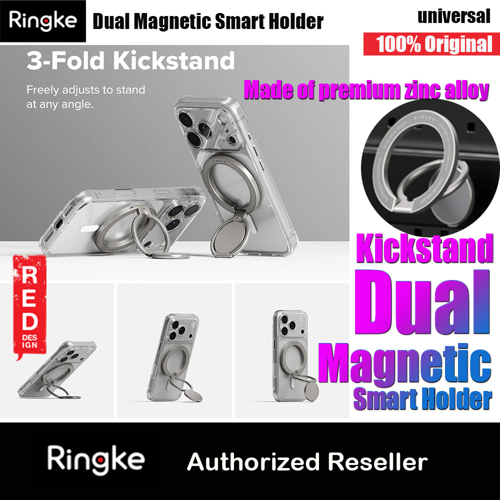 Picture of Ringke Dual Magnetic Smart Holder Phone Grip and Kickstand Stand Zinc Alloy (Satin Silver) Red Design- Red Design Cases, Red Design Covers, iPad Cases and a wide selection of Red Design Accessories in Malaysia, Sabah, Sarawak and Singapore 