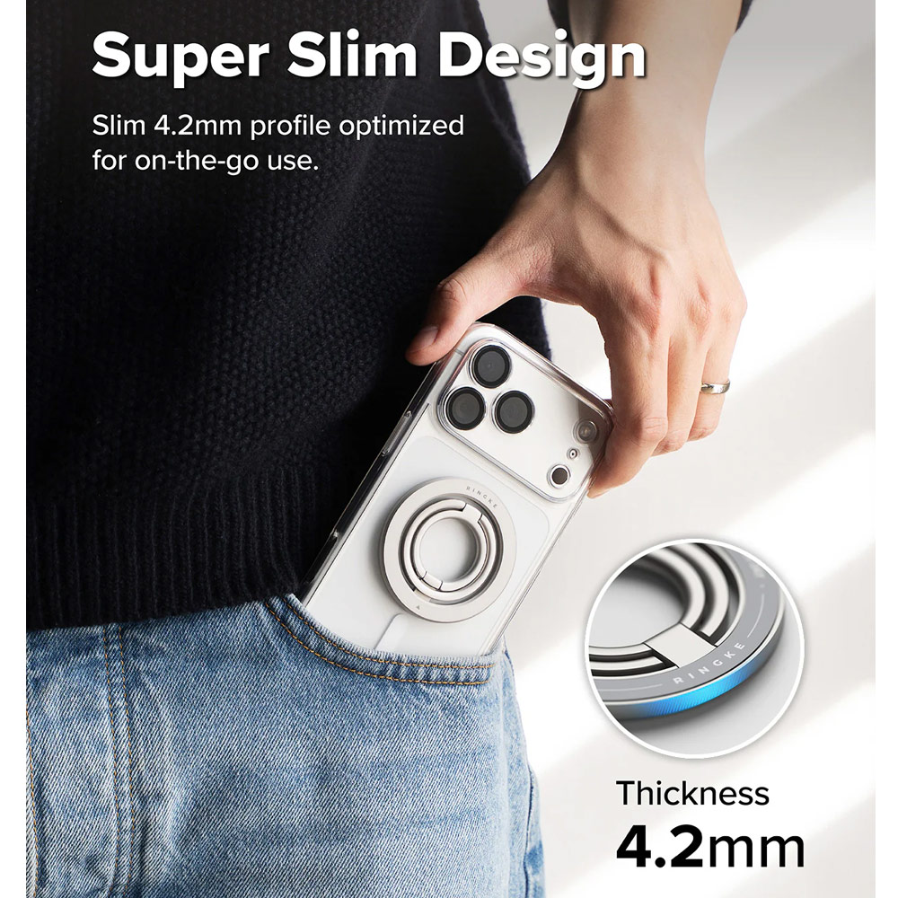 Picture of Ringke Dual Magnetic Smart Ring Phone Grip and Kickstand Stand Zinc Alloy (Satin Silver)