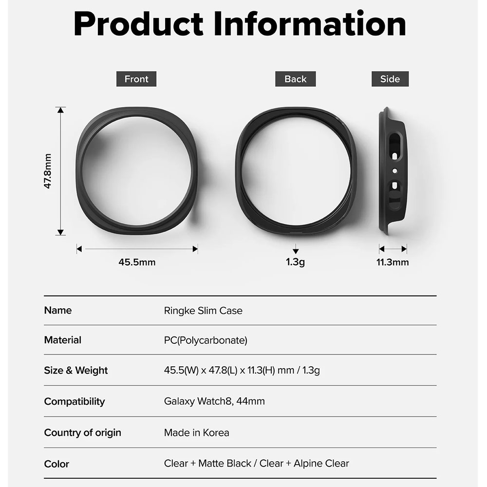 Picture of Samsung Galaxy Watch 8 44mm Case | Ringke Slim Protection Case for Samsung Galaxy Watch 8 44mm (Clear Matte Black)