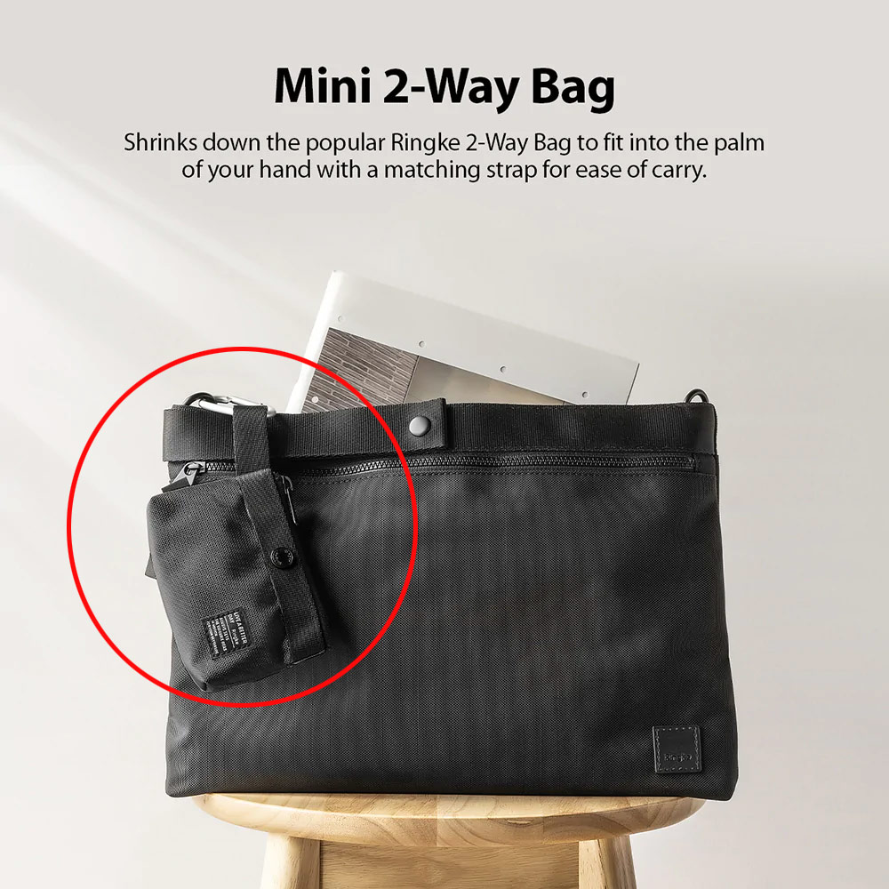 Picture of Ringke Mini Pouch 2 Way Bag Miniature with Zipper Closure with Carabiner for Small Gadgets (Black)