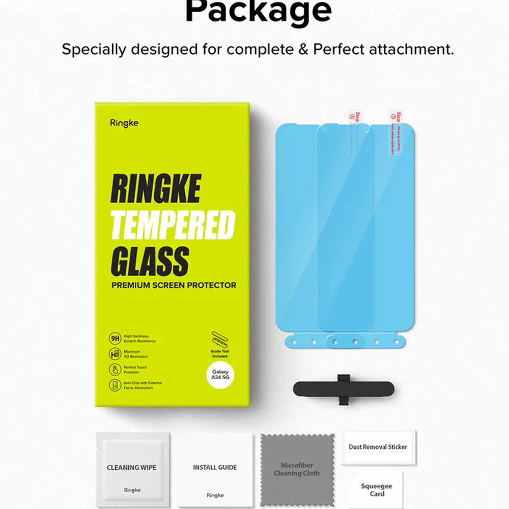 Picture of Samsung Galaxy A34 5G  | Ringke Full Adhesive Full Cover Tempered Glass with Easy Installation Helper Tool for Samsung Galaxy A34 5G (Clear 2pcs)