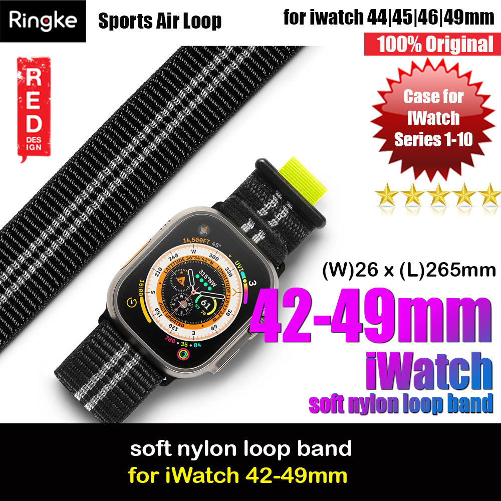 Picture of Ringke Sports Air Loop Breathable Woven Nylon Soft Weave Strap for Apple Watch Series 4 5 6 8 9 10 42mm 44mm 45mm 46mm 49mm Ultra (Black) Apple Watch 42mm- Apple Watch 42mm Cases, Apple Watch 42mm Covers, iPad Cases and a wide selection of Apple Watch 42mm Accessories in Malaysia, Sabah, Sarawak and Singapore 