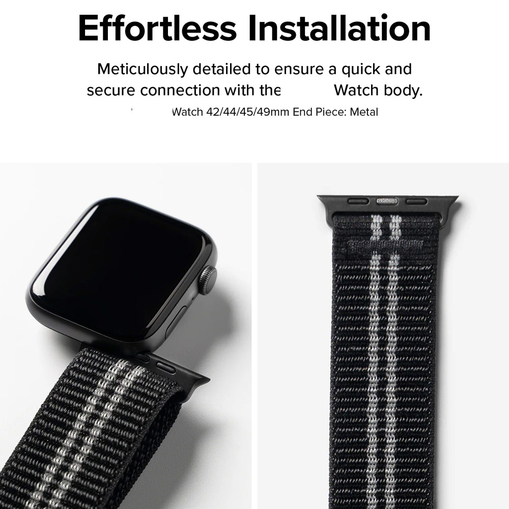 Picture of Apple Watch 42mm  | Ringke Sports Air Loop Breathable Woven Nylon Soft Weave Strap for Apple Watch Series 4 5 6 8 9 10 42mm 44mm 45mm 46mm 49mm Ultra (Black)