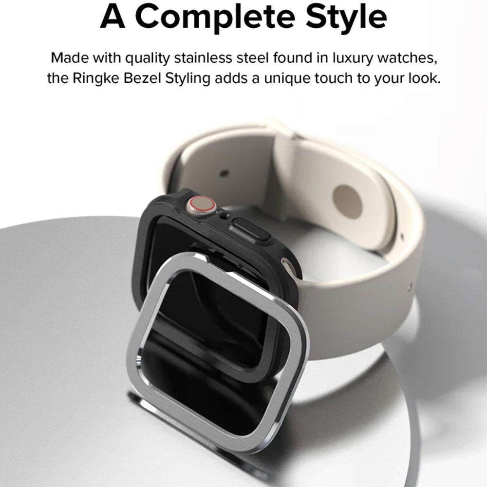 Picture of Apple Watch 45mm Case | Ringke Air Sports Soft Bumper Case and Aluminum Bezel for Apple Watch 45mm 44mm Case and Bezel (Black Silver)