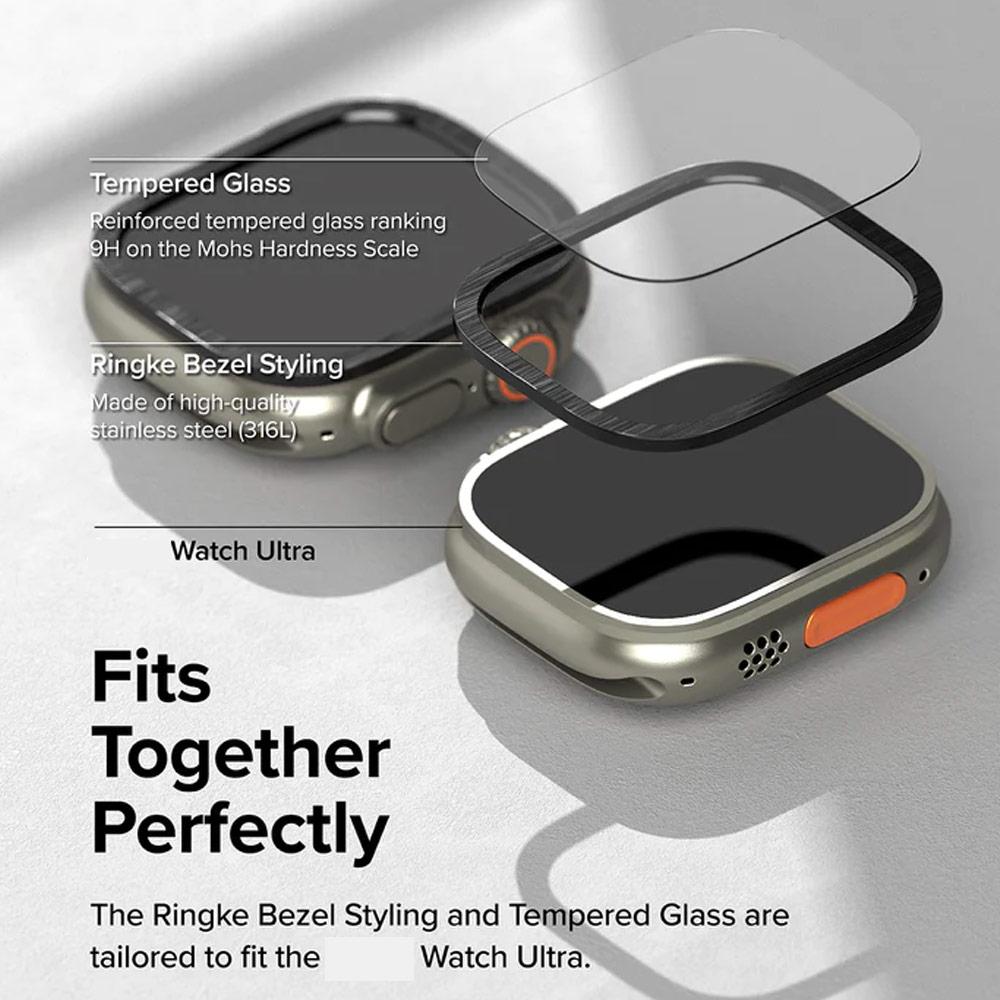 Picture of Apple Watch 49mm	Ultra Screen Protector | Ringke Bezel and Tempered Glass Screen Protector Combo for Apple Watch Series 8 Ultra 49mm (49-03 Graphite)