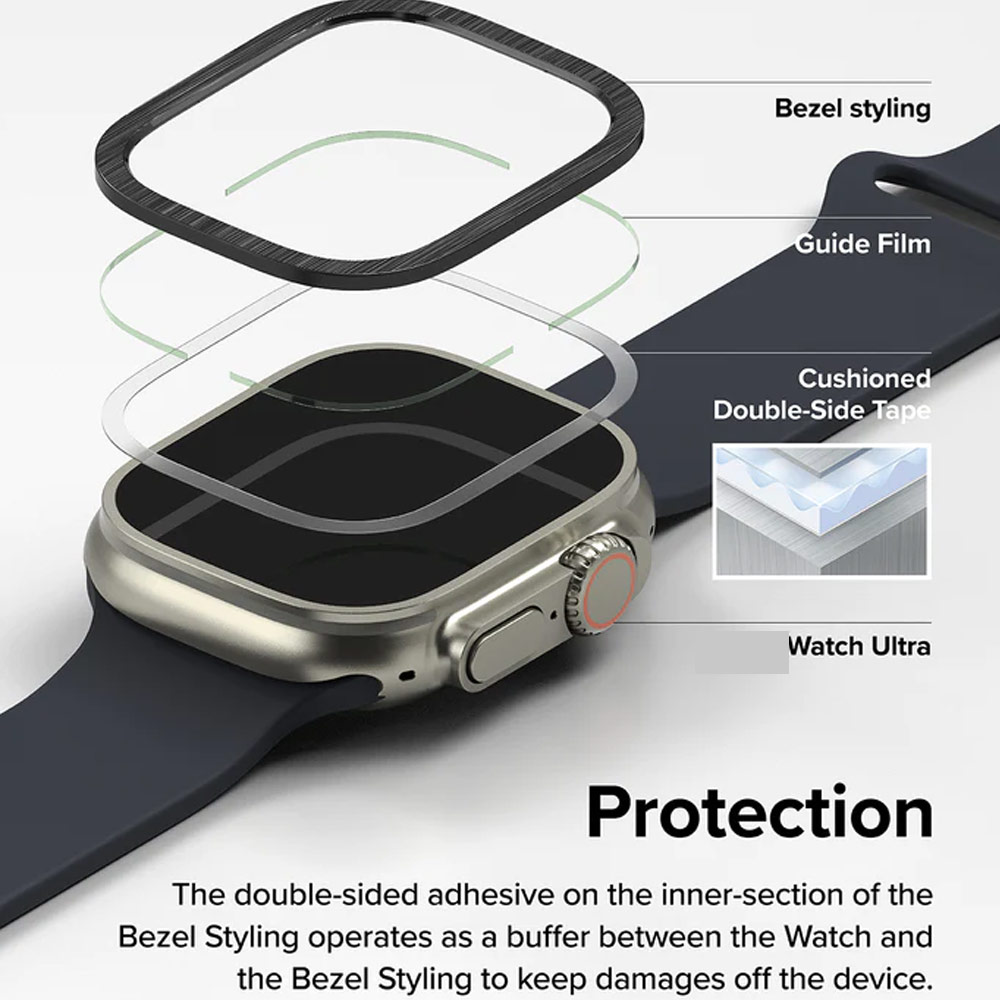 Picture of Apple Watch 49mm	Ultra Screen Protector | Ringke Bezel and Tempered Glass Screen Protector Combo for Apple Watch Series 8 Ultra 49mm (49-03 Graphite)