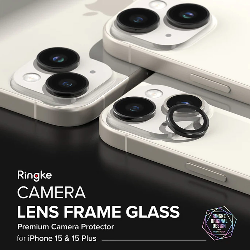 Picture of Apple iPhone 15 6.1  | Ringke Camera Lens Aluminum Frame Glass for Apple iPhone 15 6.1 iPhone 15 Plus 6.7 (Black)