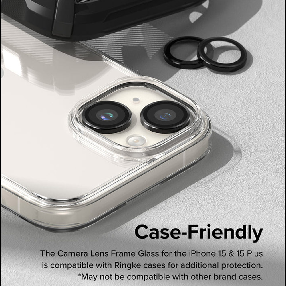 Picture of Apple iPhone 15 6.1  | Ringke Camera Lens Aluminum Frame Glass for Apple iPhone 15 6.1 iPhone 15 Plus 6.7 (Black)