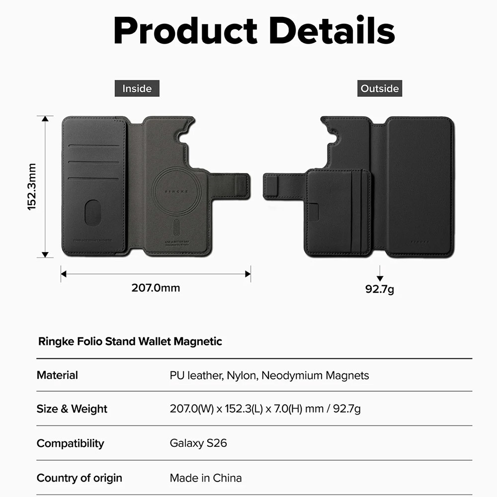Picture of Samsung Galaxy S26  | Ringke Folio Grip Wallet Magnetic Flip Cover Card Holder for Samsung Galaxy S26 (Black)