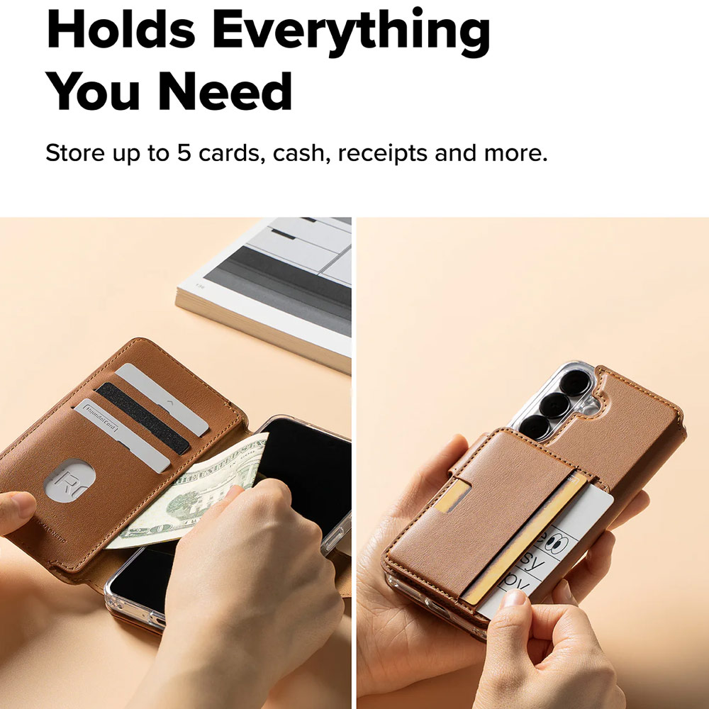 Picture of Samsung Galaxy S26  | Ringke Folio Grip Wallet Magnetic Flip Cover Card Holder for Samsung Galaxy S26 (Brown)