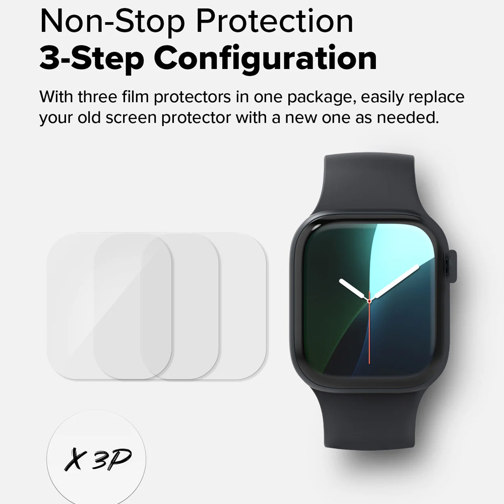 Picture of Apple Watch 10 46mm Screen Protector | Ringke Dual Easy Film High Quality EPU Self Healing Anti Finger Print Soft Screen Protector for Apple Watch Series 10 46mm (Clear) 3pcs