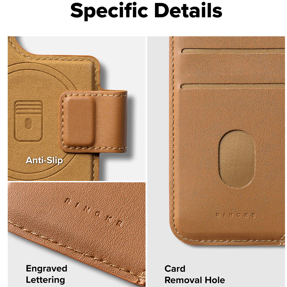 Picture of Apple iPhone 15 6.1 | Ringke Folio Grip Wallet Magnetic Flip Cover Card Holder for iPhone 16 Pro iPhone 16 (Brown)