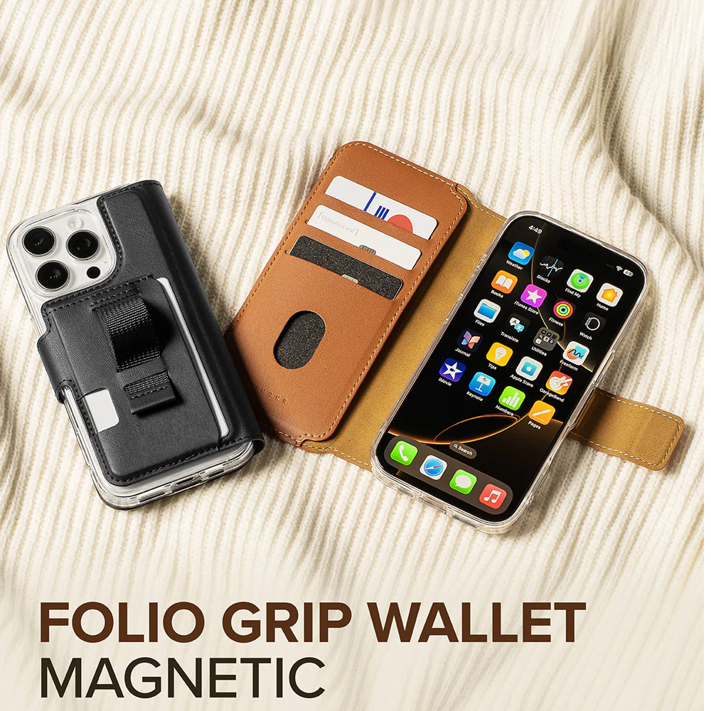 Picture of Apple iPhone 15 6.1 | Ringke Folio Grip Wallet Magnetic Flip Cover Card Holder for iPhone 16 Pro iPhone 16 (Black)