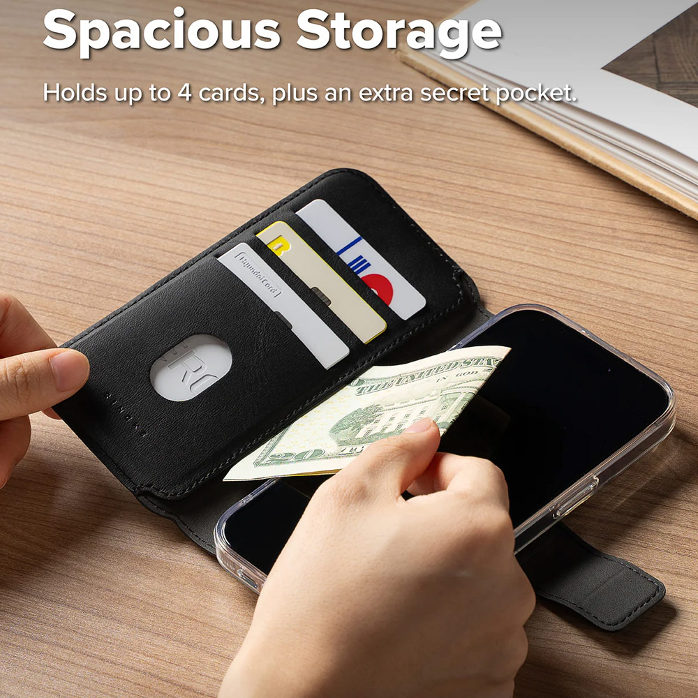 Picture of Apple iPhone 15 6.1 | Ringke Folio Grip Wallet Magnetic Flip Cover Card Holder for iPhone 16 Pro iPhone 16 (Black)