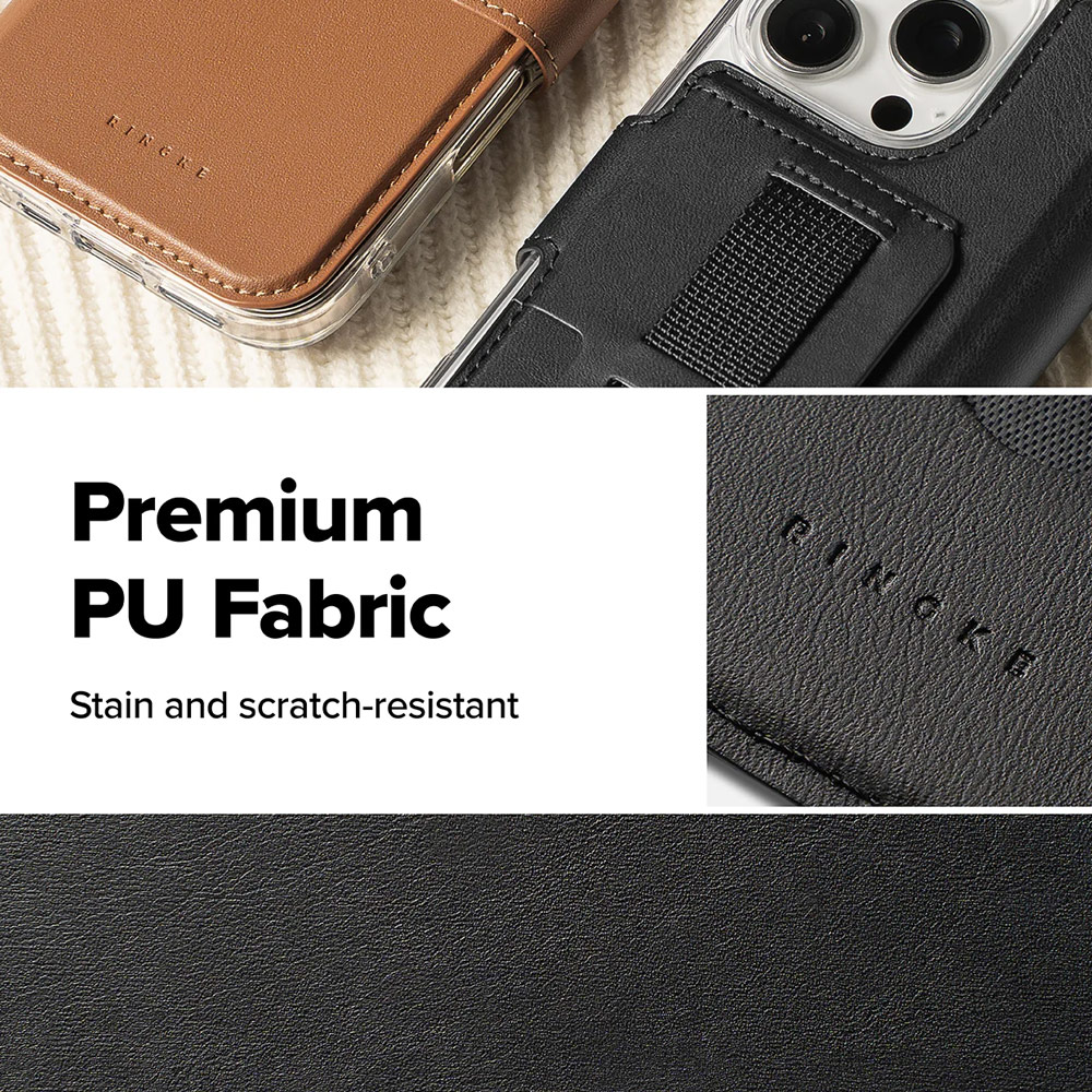 Picture of Apple iPhone 15 6.1 | Ringke Folio Grip Wallet Magnetic Flip Cover Card Holder for iPhone 16 Pro iPhone 16 (Black)