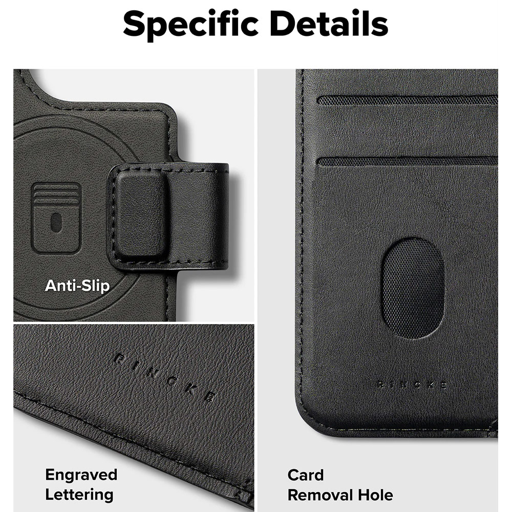 Picture of Apple iPhone 15 6.1 | Ringke Folio Grip Wallet Magnetic Flip Cover Card Holder for iPhone 16 Pro iPhone 16 (Black)