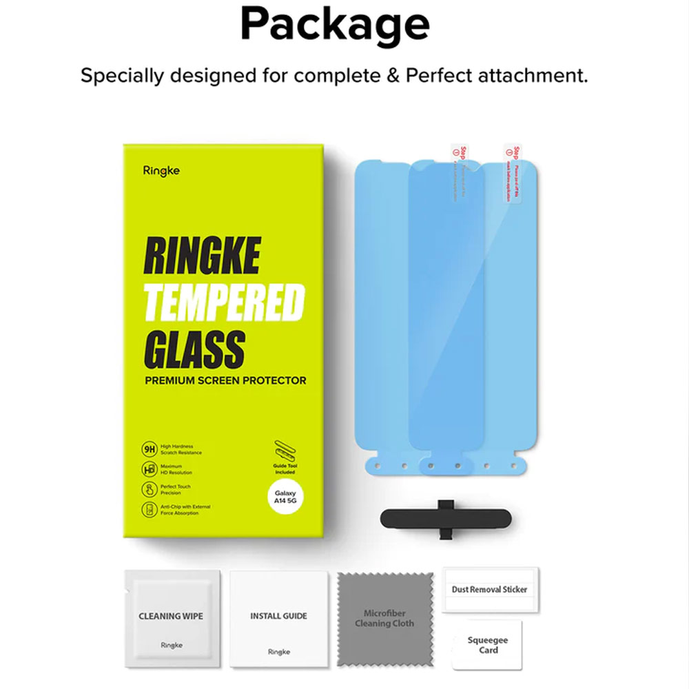 Picture of Samsung Galaxy A14 5G  | Ringke Full Adhesive Full Cover Tempered Glass with Easy Installation Helper Tool for Samsung Galaxy A14 5G (Clear 2pcs)