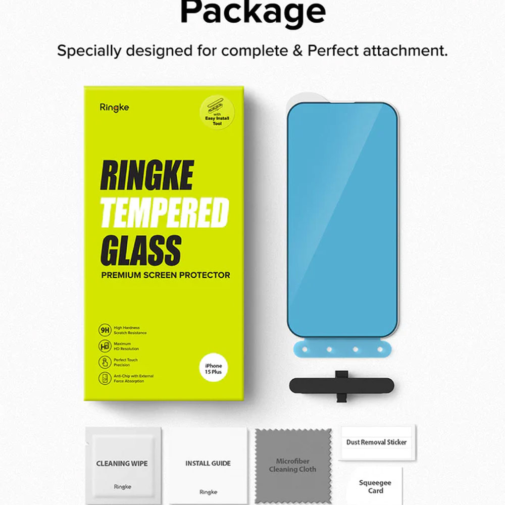 Picture of Apple iPhone 15 6.1 Screen Protector | Ringke Tempered Glass Full Cover Glass Screen Protector with Installation Jig Helper for iPhone 15 6.1 (Black)