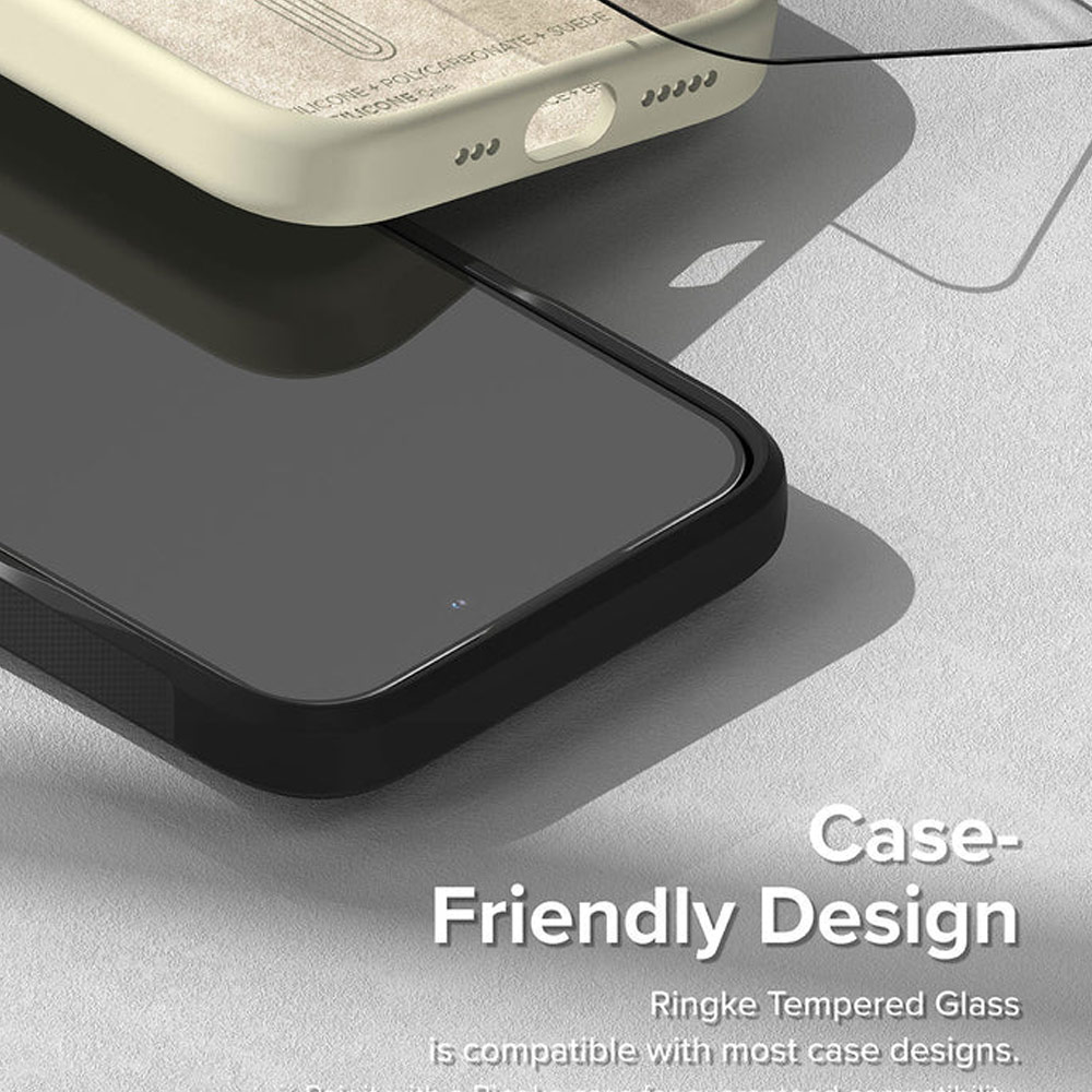 Picture of Apple iPhone 15 Pro Max 6.7 Screen Protector | Ringke Tempered Glass Full Cover Glass Screen Protector with Installation Jig Helper for iPhone 15 Pro Max 6.7 (Black)